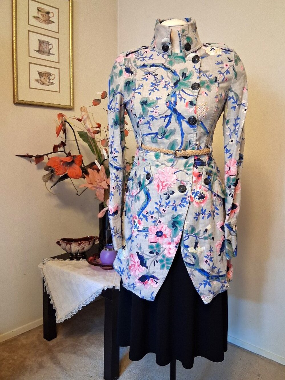DEPT Tailored Floral Print Trench Coat with Belt Autumn Winter Outerwear Women S
